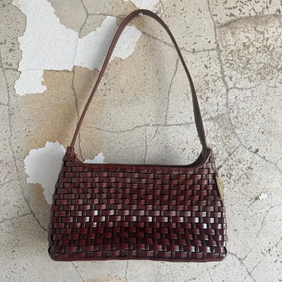 Vtg 90s Woven Shoulder Bag Baguette Purse Minimalist Nine West Faux Leather - Picture 9 of 9